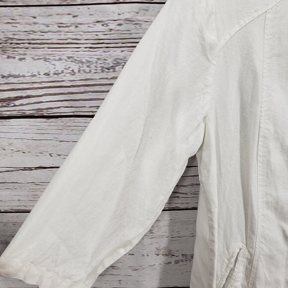 Chico's White 100%Linen Full Zip Front Pockets Long Sleeve Jacket Size 0 - Picture 4 of 13